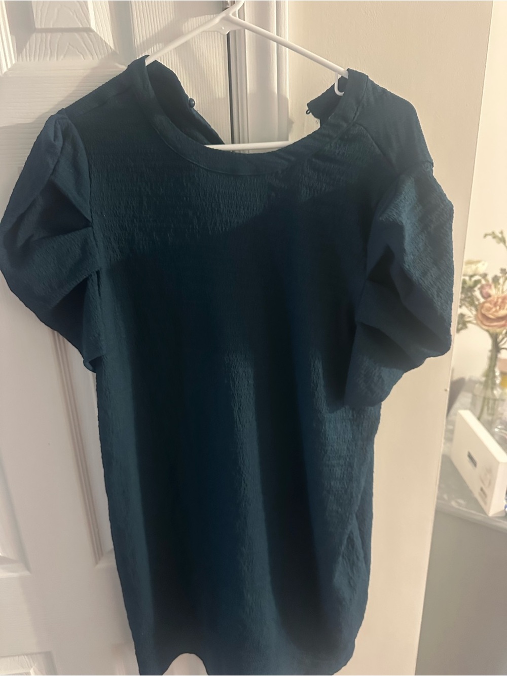 Women's Short Sleeve Textured Blouse - Dark Teal